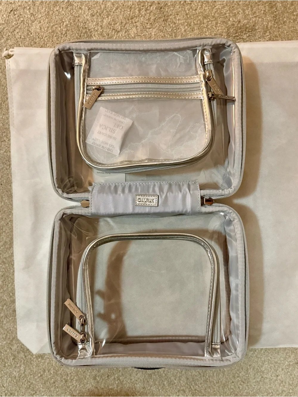 Calpak Silver-Trim Clear Cosmetic Carry Case Medium